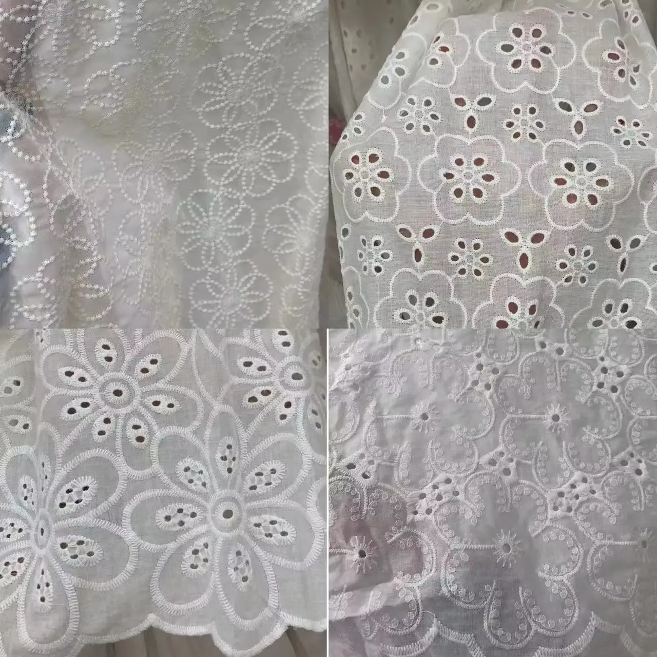 Custom Embroidered Cotton Lace Eyelet Fabric Custom Embroidered Cotton Lace Eyelet Fabric