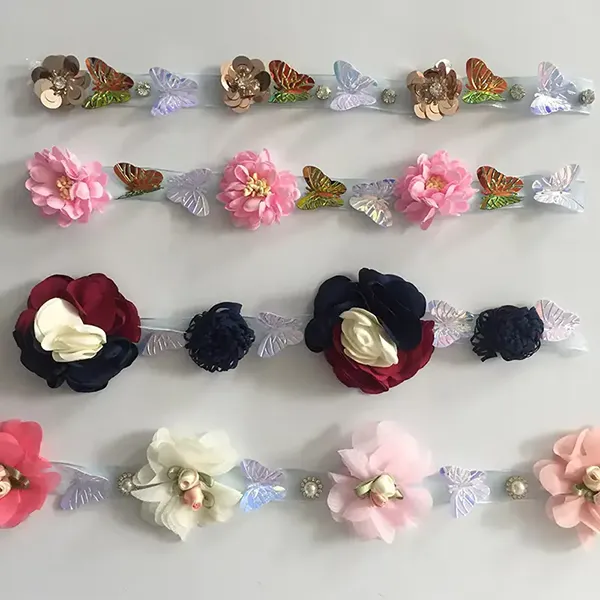 Multicolor Embroidered Lace With 3d Mesh Flowers Ribbon Beaded Tube Barcode Embroidery Lace