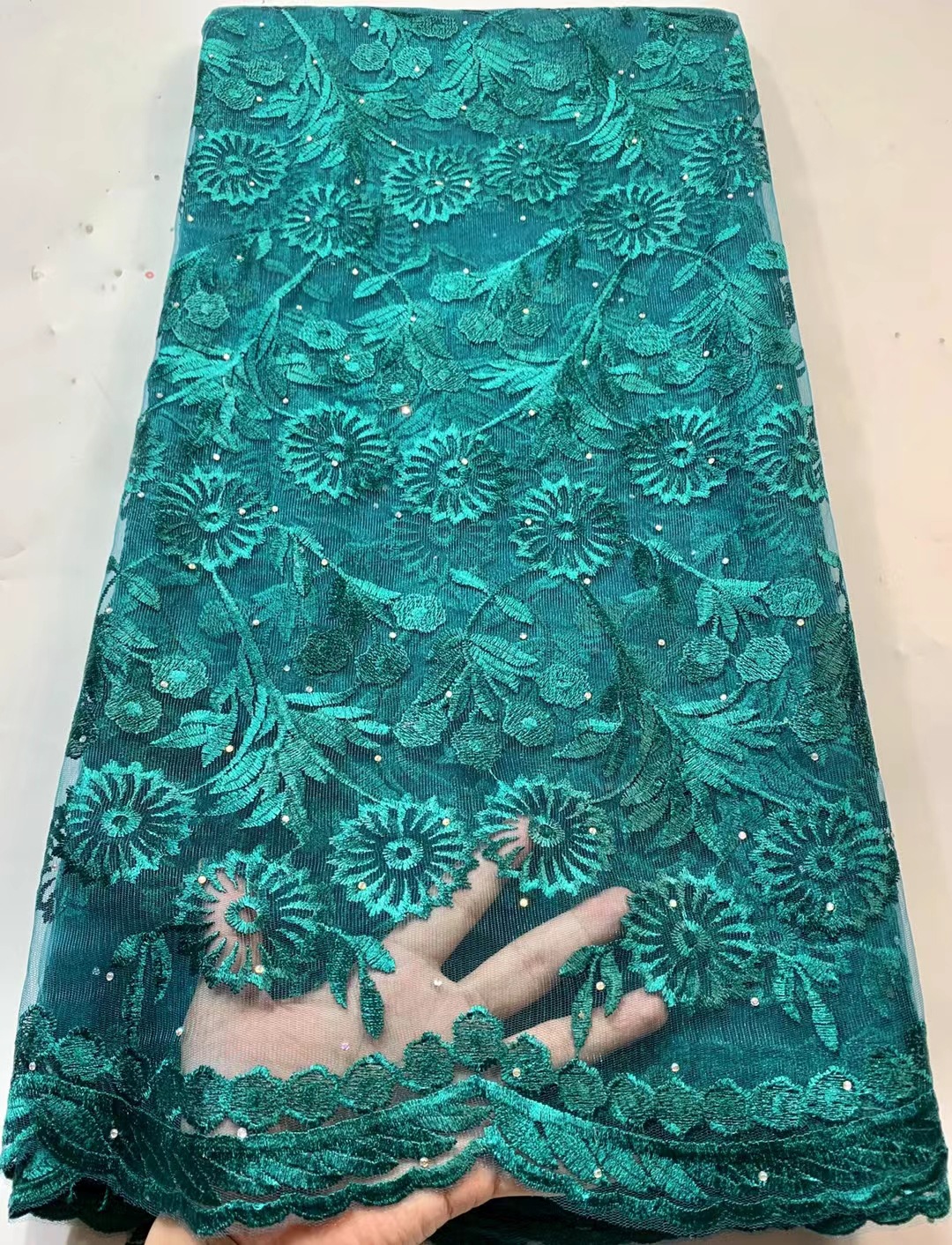 2021 Laser Cut African Polyester Lace Fabric With Sequins Nigeria Laces