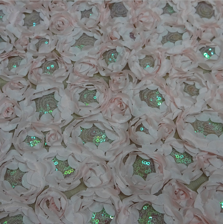 3d Rose Wedding Fabric Flowers Rug Soft Bridal Dress Feather Lace Fabric With Sequin