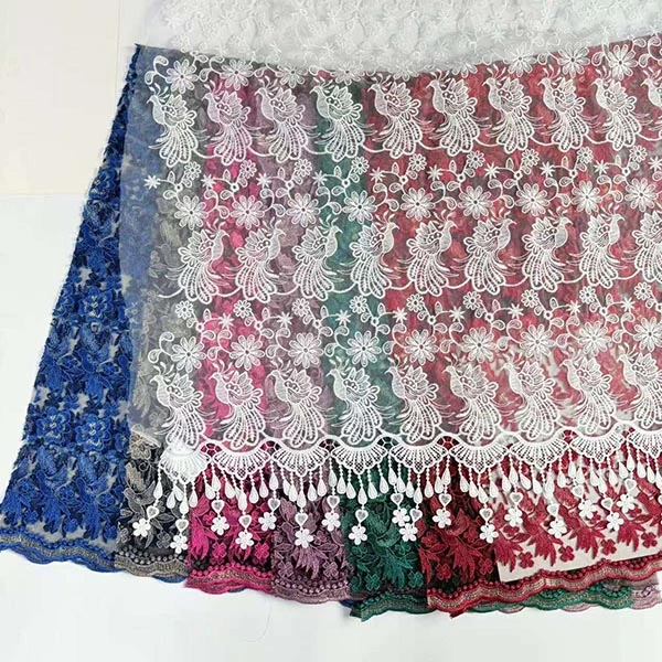 Velkoobchod Krásné 3D květinové korálky Levná textilní vyšívací tkanina Švýcarský voilový krajkový lem 2021